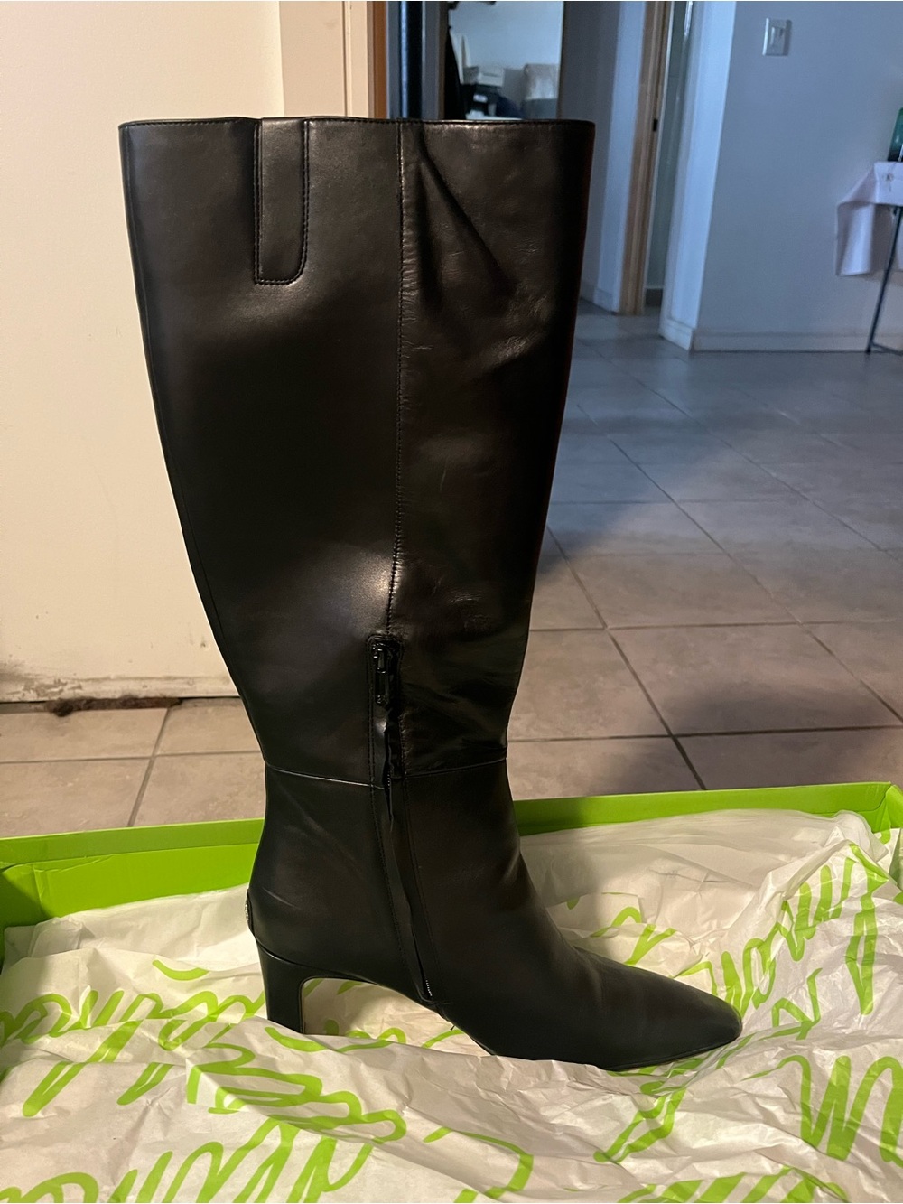 Sam Edelman Black Leather Knee-High Pointed-Toe Boot